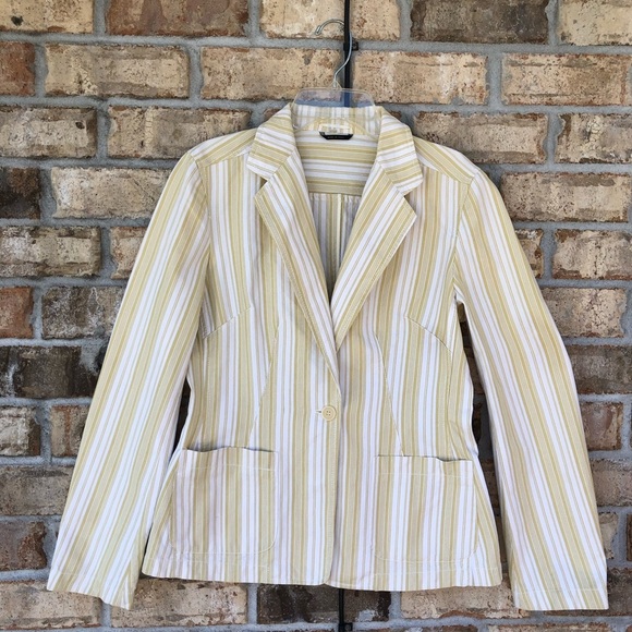 Weekend MaxMara Made In Italy Cotton Yellow Off White Stripped 1 Button Jacket 8 - Picture 2 of 16